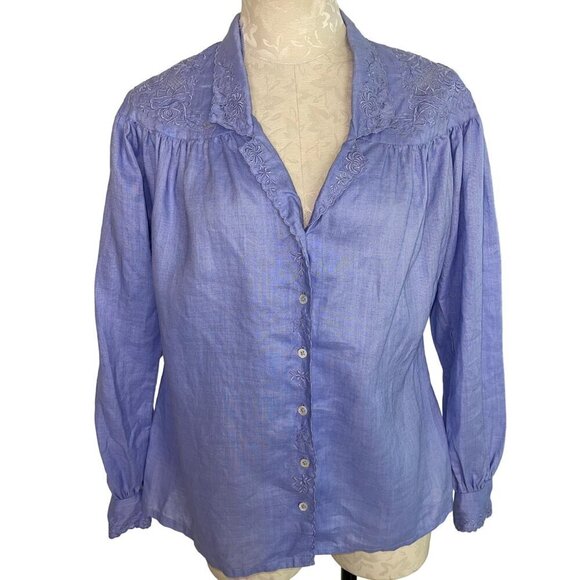 Carol Little Vintage Womens Blouse Size M Blue Saint Tropez West Embroidered - Picture 1 of 10